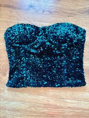 Zara Green Sequin Strapless Bustier Top S